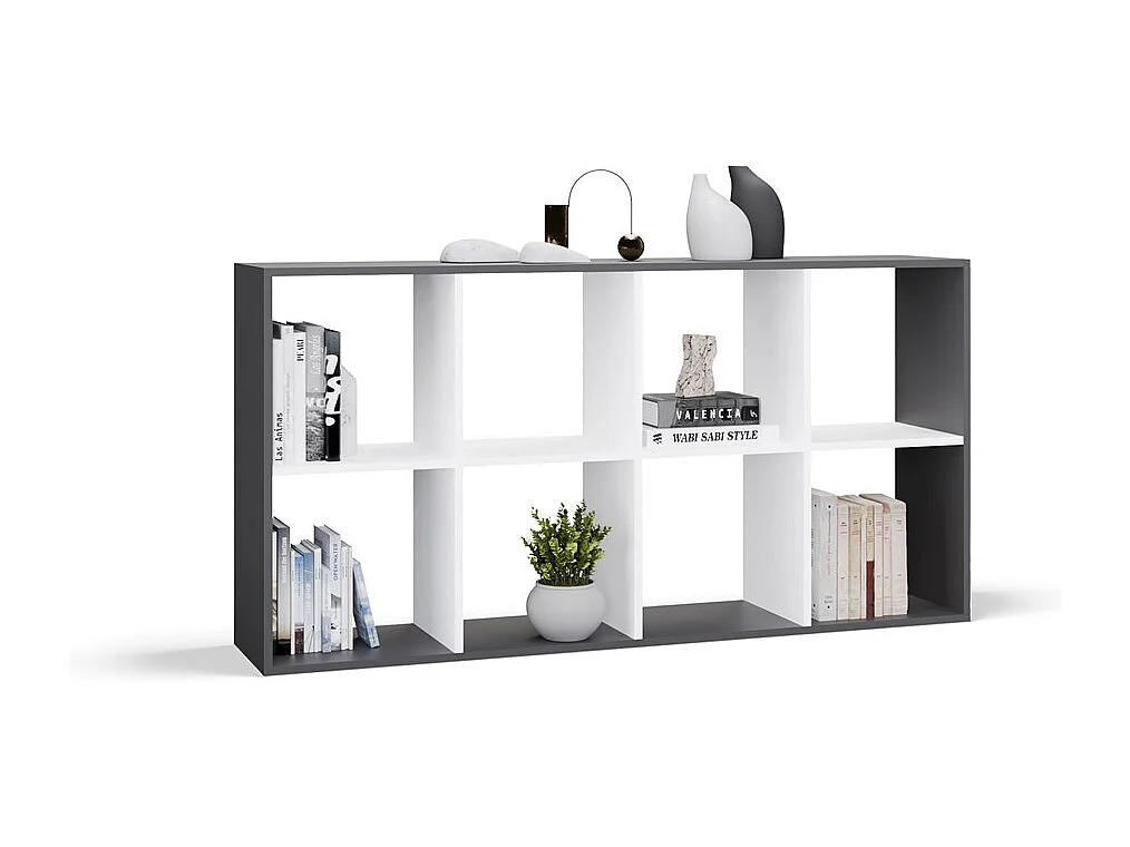 MARION – Modulares Regal mit 8 Fächern – Bücherregal mit 8 Fächern – 147 x 30 x 75 cm – Anthrazit und Weiß