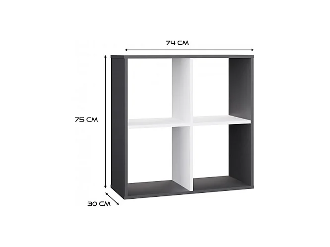 Regał Malax 2x2 |  Antracyt/Biały | 74x30x75 cm | Regał Komorowy
