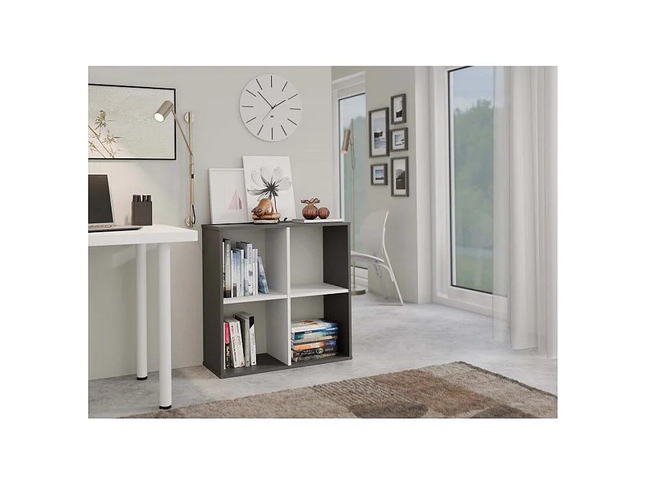 Regał Malax 2x2 |  Antracyt/Biały | 74x30x75 cm | Regał Komorowy