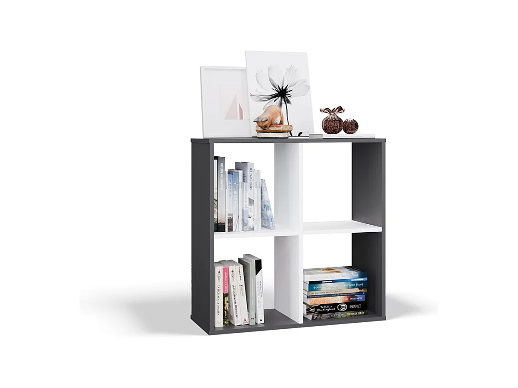 Regał Malax 2x2 |  Antracyt/Biały | 74x30x75 cm | Regał Komorowy