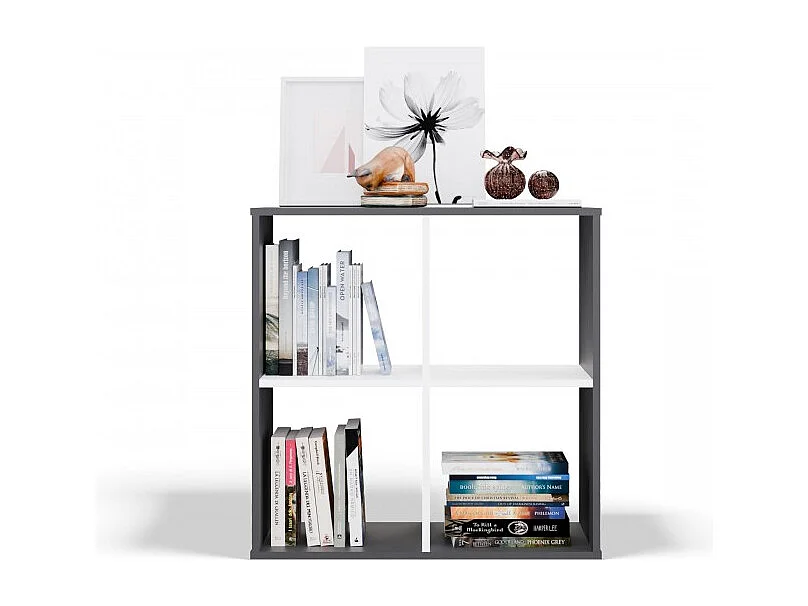 Regał Malax 2x2 |  Antracyt/Biały | 74x30x75 cm | Regał Komorowy