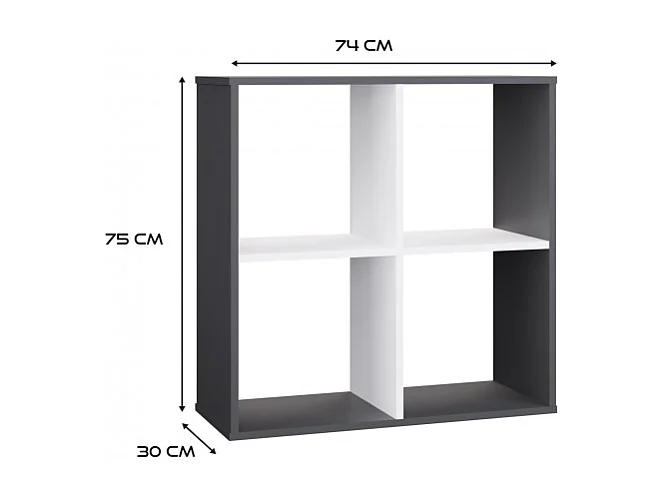 Regał Malax 2x2 |  Antracyt/Biały | 74x30x75 cm | Regał Komorowy