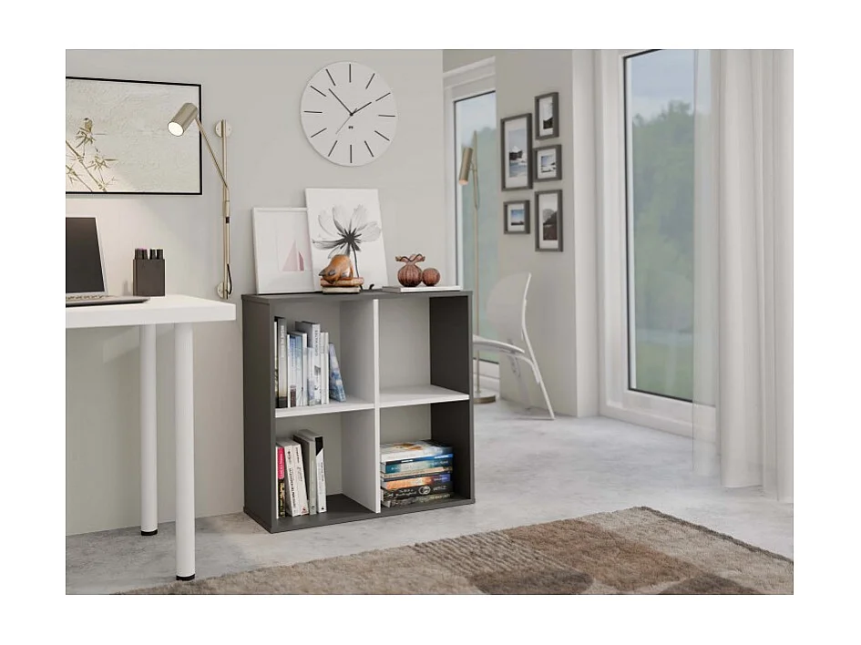 Regał Malax 2x2 |  Antracyt/Biały | 74x30x75 cm | Regał Komorowy