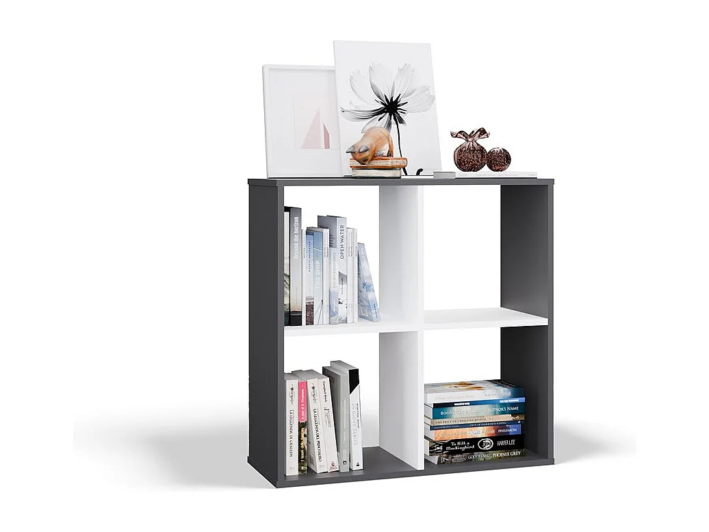 Regał Malax 2x2 |  Antracyt/Biały | 74x30x75 cm | Regał Komorowy