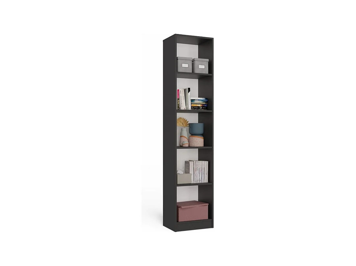 FLORENCE - Librería de 5 estantes - Dimensiones: 182 x 40 x 30 cm - Mueble para guardar libros - Antracita