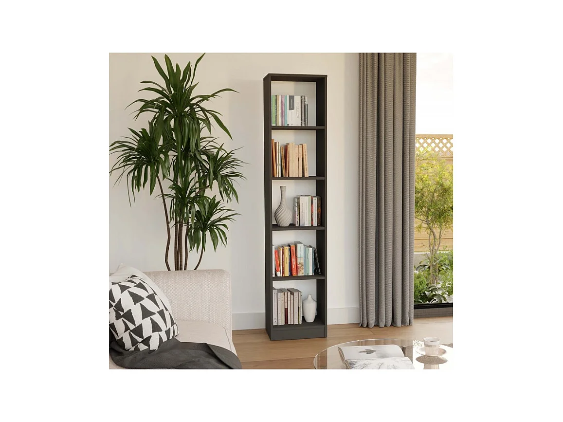 FLORENCE - Librería de 5 estantes - Dimensiones: 182 x 40 x 30 cm - Mueble para guardar libros - Antracita