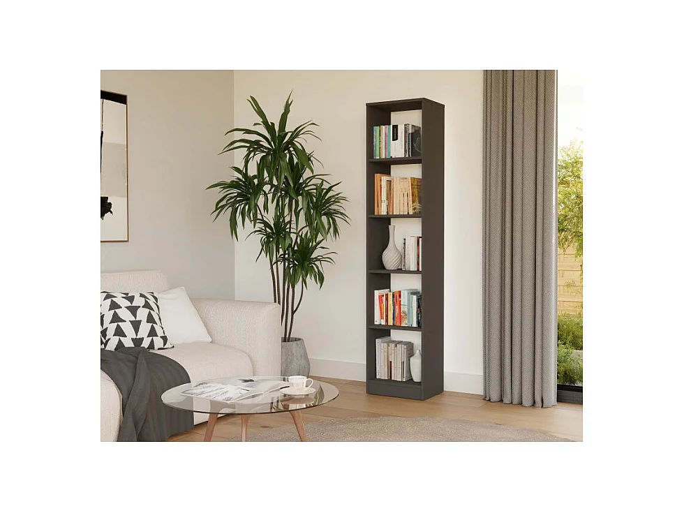 FLORENCE - Librería de 5 estantes - Dimensiones: 182 x 40 x 30 cm - Mueble para guardar libros - Antracita