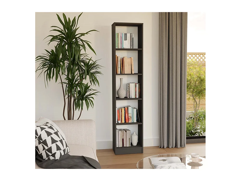 FLORENCE - Librería de 5 estantes - Dimensiones: 182 x 40 x 30 cm - Mueble para guardar libros - Antracita