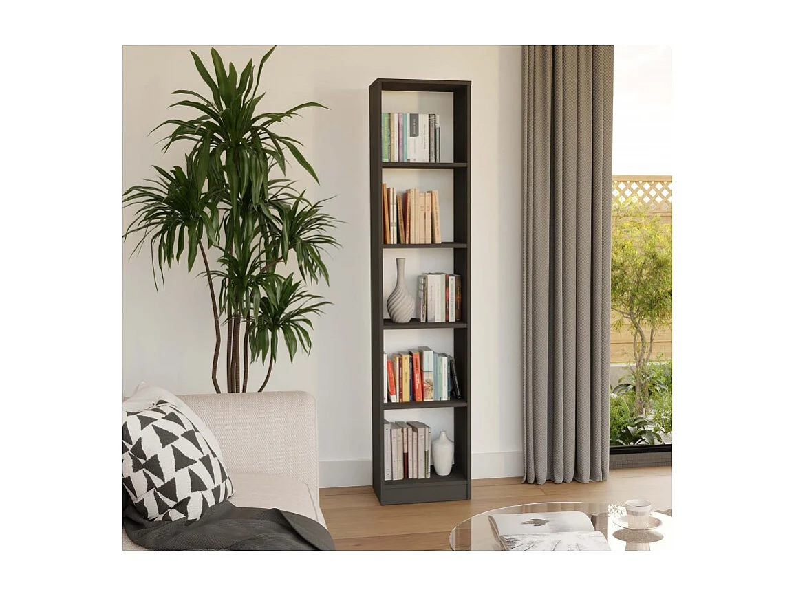 FLORENCE – Bücherregal mit 5 Regalböden – Maße: 182 x 40 x 30 cm – Aufbewahrungsmöbel für Bücher – Anthrazit