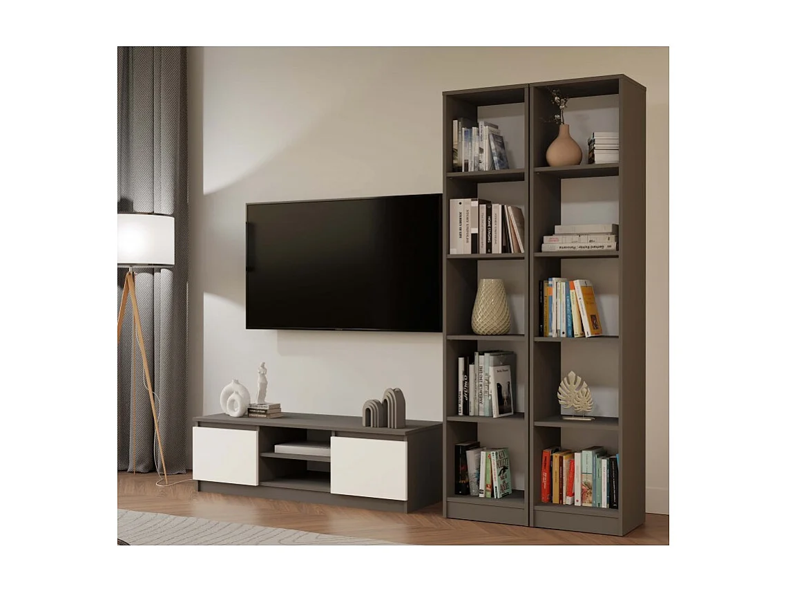 FLORENCE – Bücherregal mit 5 Regalböden – Maße: 182 x 40 x 30 cm – Aufbewahrungsmöbel für Bücher – Anthrazit