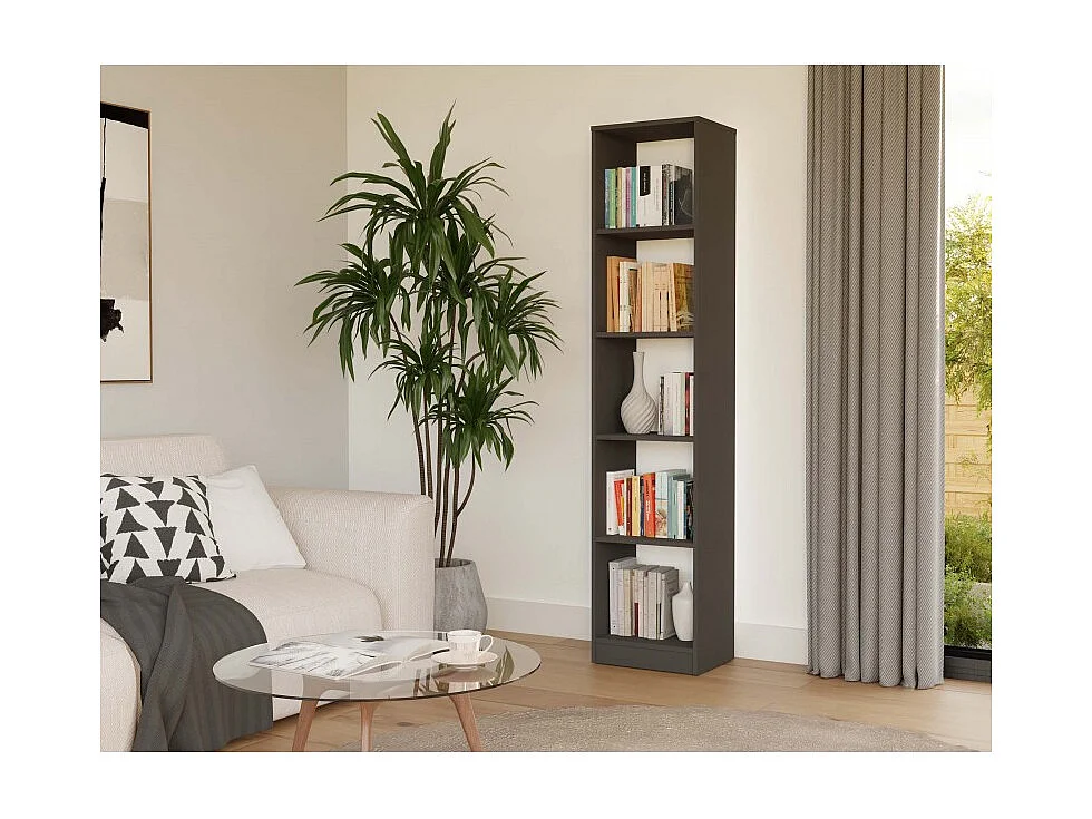 FLORENCE – Bücherregal mit 5 Regalböden – Maße: 182 x 40 x 30 cm – Aufbewahrungsmöbel für Bücher – Anthrazit