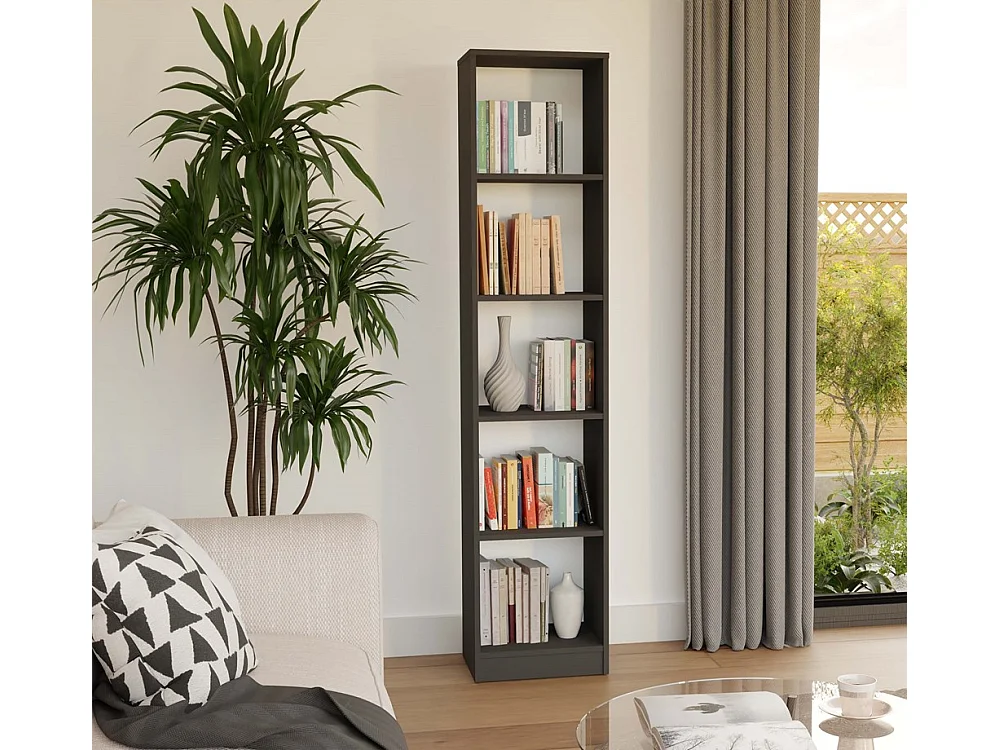 FLORENCE – Bücherregal mit 5 Regalböden – Maße: 182 x 40 x 30 cm – Aufbewahrungsmöbel für Bücher – Anthrazit