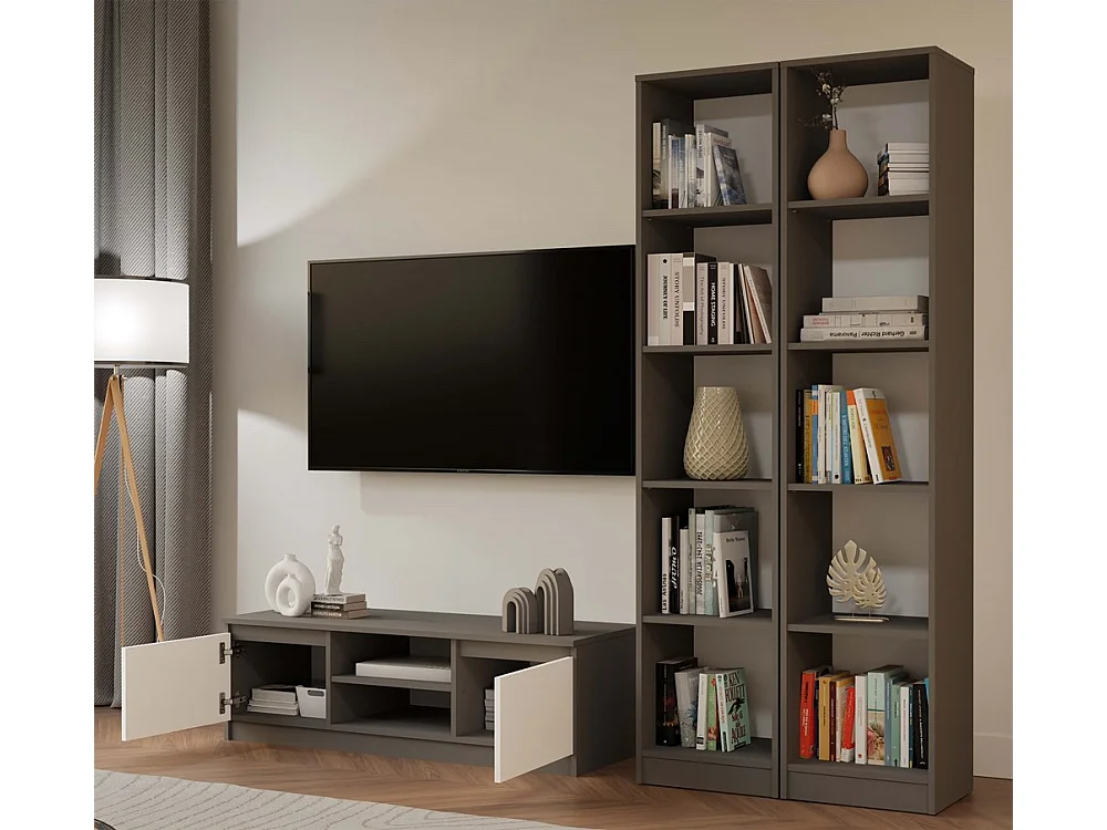 FLORENCE – Bücherregal mit 5 Regalböden – Maße: 182 x 40 x 30 cm – Aufbewahrungsmöbel für Bücher – Anthrazit