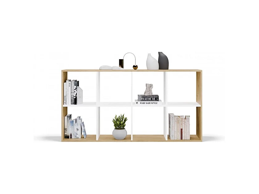 Regał Malax 2X4 | Dąb Artisan/Biel | 147x30x75 cm | Regał na książki i zabawki