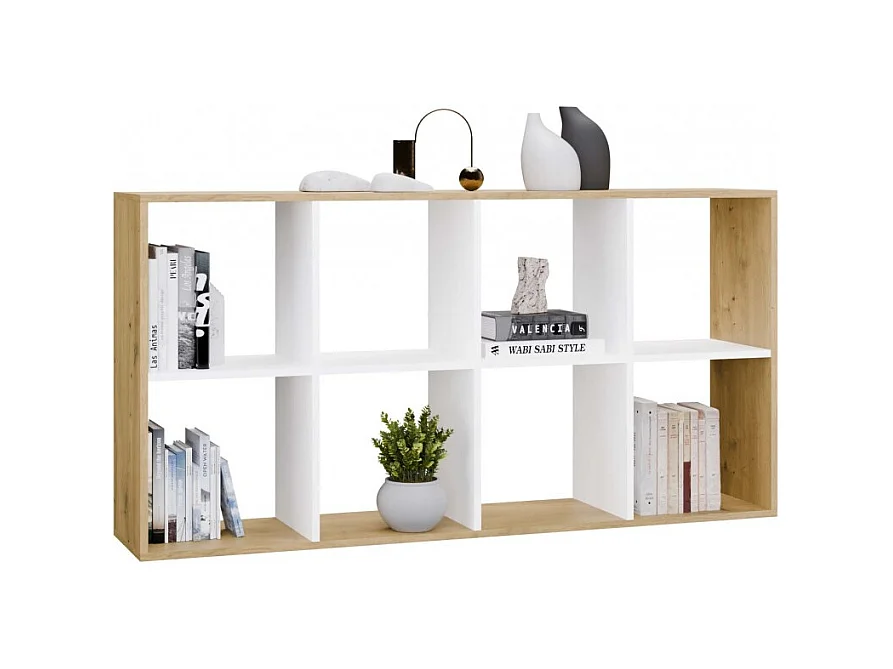 Regał Malax 2X4 | Dąb Artisan/Biel | 147x30x75 cm | Regał na książki i zabawki