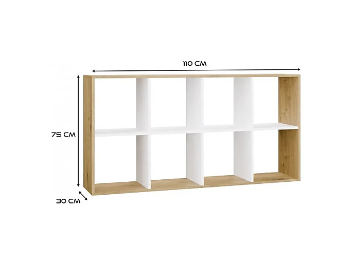 Regał Malax 2X4 | Dąb Artisan/Biel | 147x30x75 cm | Regał na książki i zabawki