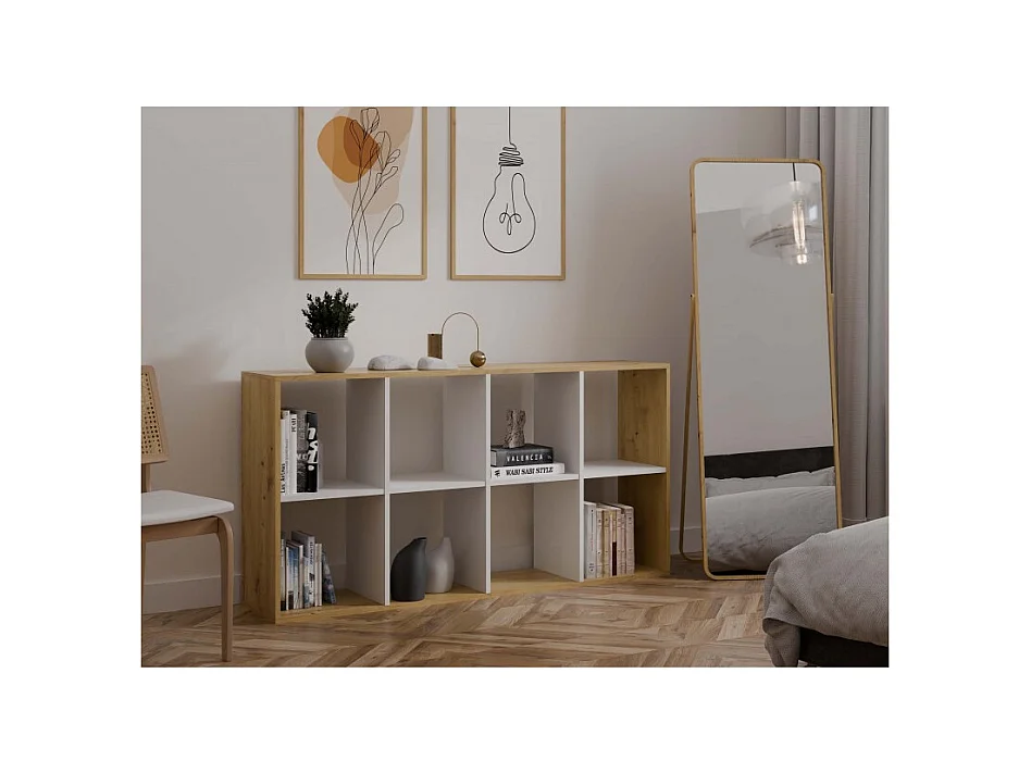 Regał Malax 2X4 | Dąb Artisan/Biel | 147x30x75 cm | Regał na książki i zabawki