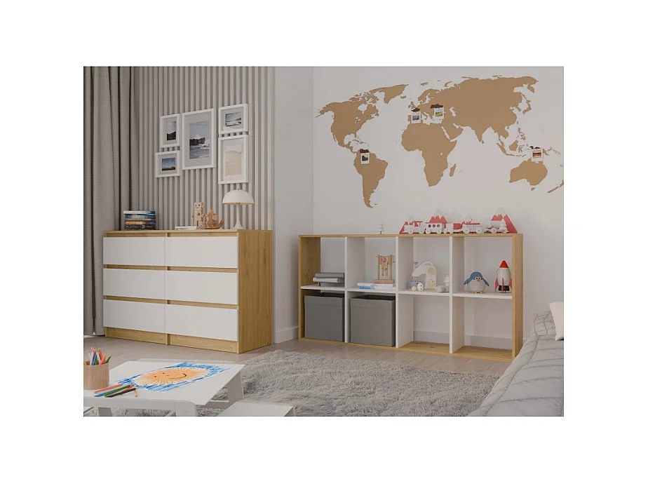 Regał Malax 2X4 | Dąb Artisan/Biel | 147x30x75 cm | Regał na książki i zabawki