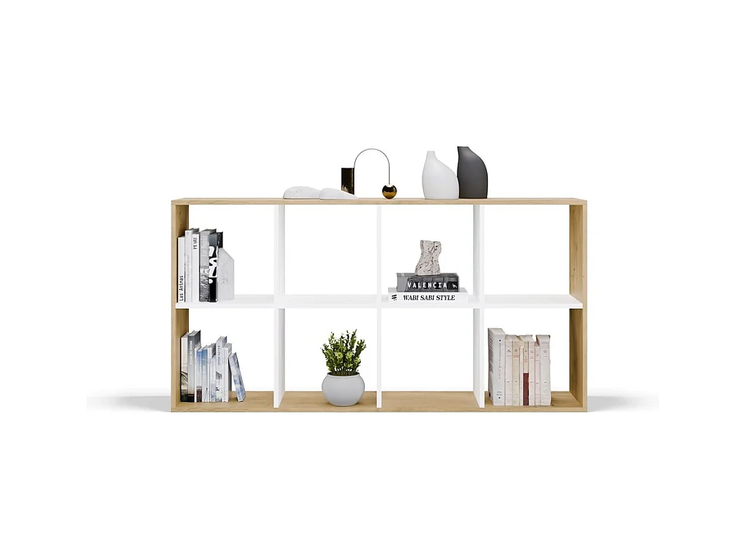 Regał Malax 2X4 | Dąb Artisan/Biel | 147x30x75 cm | Regał na książki i zabawki