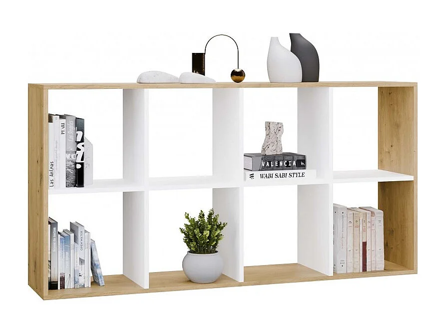 Regał Malax 2X4 | Dąb Artisan/Biel | 147x30x75 cm | Regał na książki i zabawki