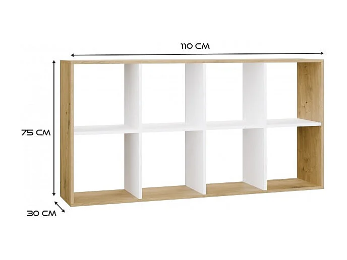 Regał Malax 2X4 | Dąb Artisan/Biel | 147x30x75 cm | Regał na książki i zabawki