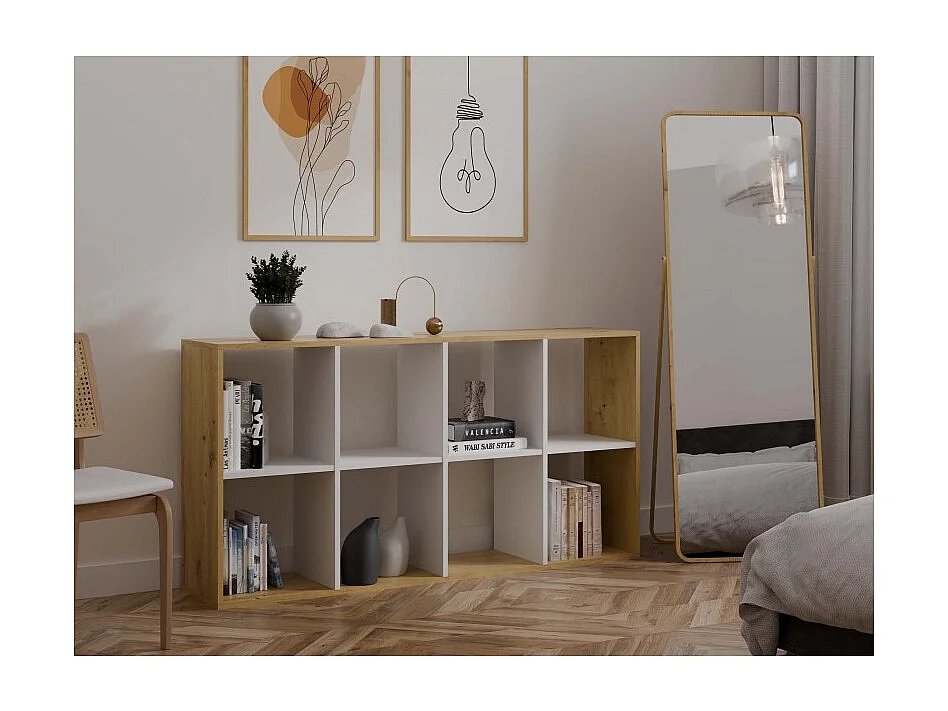 Regał Malax 2X4 | Dąb Artisan/Biel | 147x30x75 cm | Regał na książki i zabawki