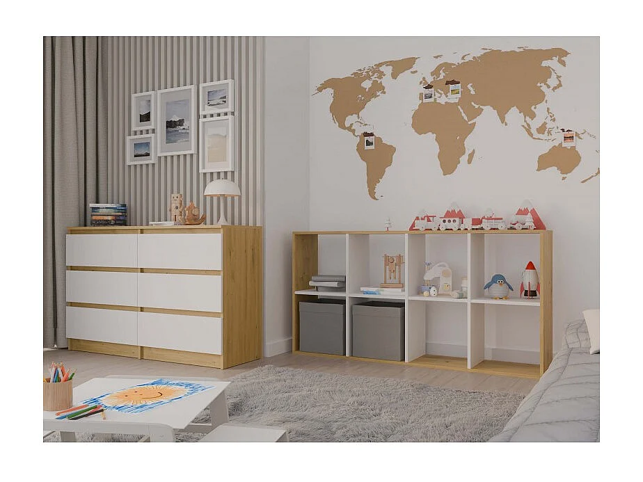 Regał Malax 2X4 | Dąb Artisan/Biel | 147x30x75 cm | Regał na książki i zabawki