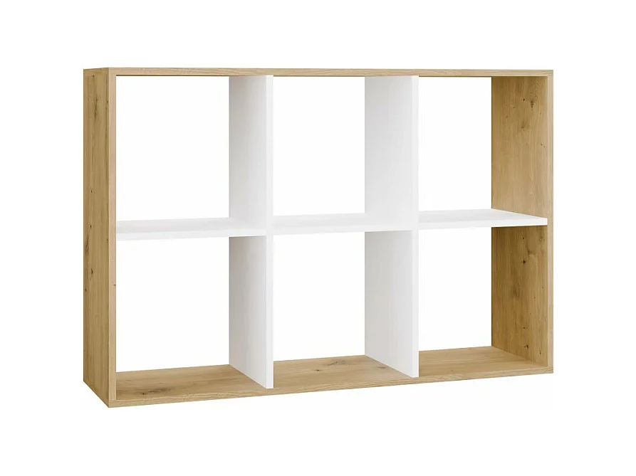 MARION – Modulares Regal mit 6 Fächern – Bücherregal mit 6 Fächern – 110 x 30 x 75 cm – Artisan und Weiß