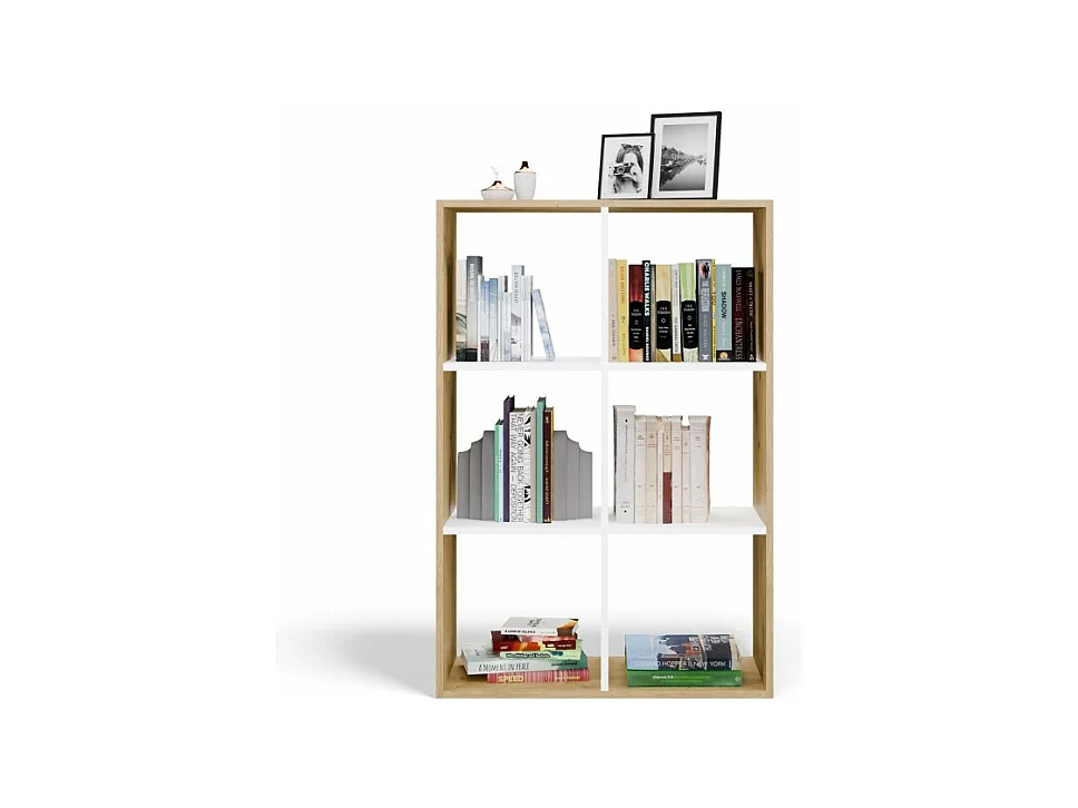 MARION – Modulares Regal mit 6 Fächern – Bücherregal mit 6 Fächern – 110 x 30 x 75 cm – Artisan und Weiß