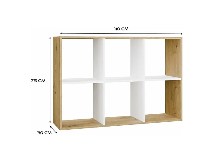 MARION – Modulares Regal mit 6 Fächern – Bücherregal mit 6 Fächern – 110 x 30 x 75 cm – Artisan und Weiß