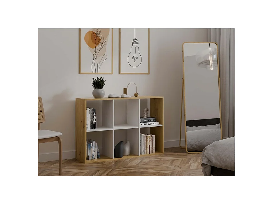 MARION – Modulares Regal mit 6 Fächern – Bücherregal mit 6 Fächern – 110 x 30 x 75 cm – Artisan und Weiß