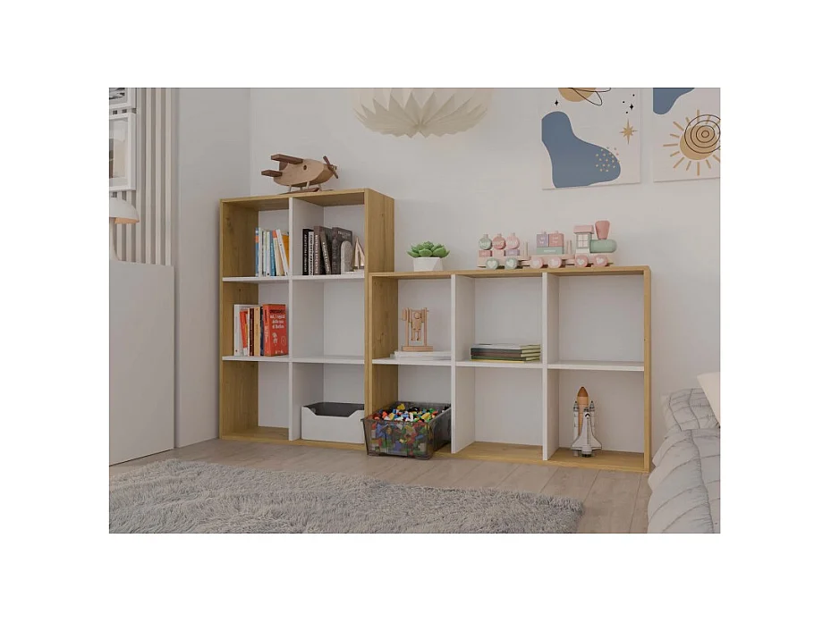 MARION – Modulares Regal mit 6 Fächern – Bücherregal mit 6 Fächern – 110 x 30 x 75 cm – Artisan und Weiß