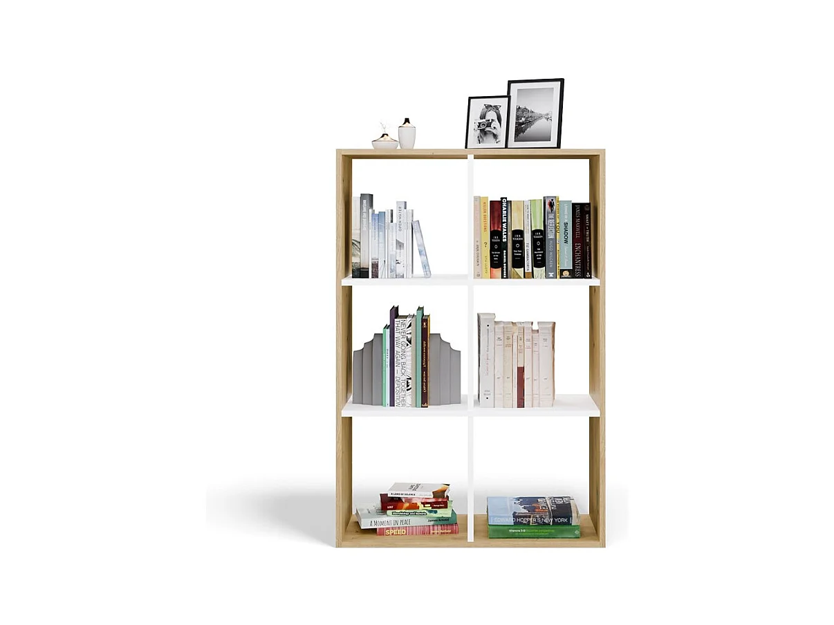 MARION – Modulares Regal mit 6 Fächern – Bücherregal mit 6 Fächern – 110 x 30 x 75 cm – Artisan und Weiß