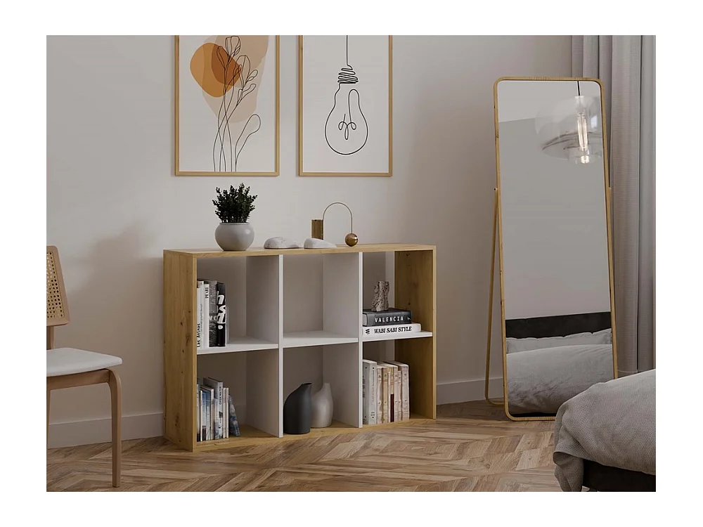 MARION – Modulares Regal mit 6 Fächern – Bücherregal mit 6 Fächern – 110 x 30 x 75 cm – Artisan und Weiß