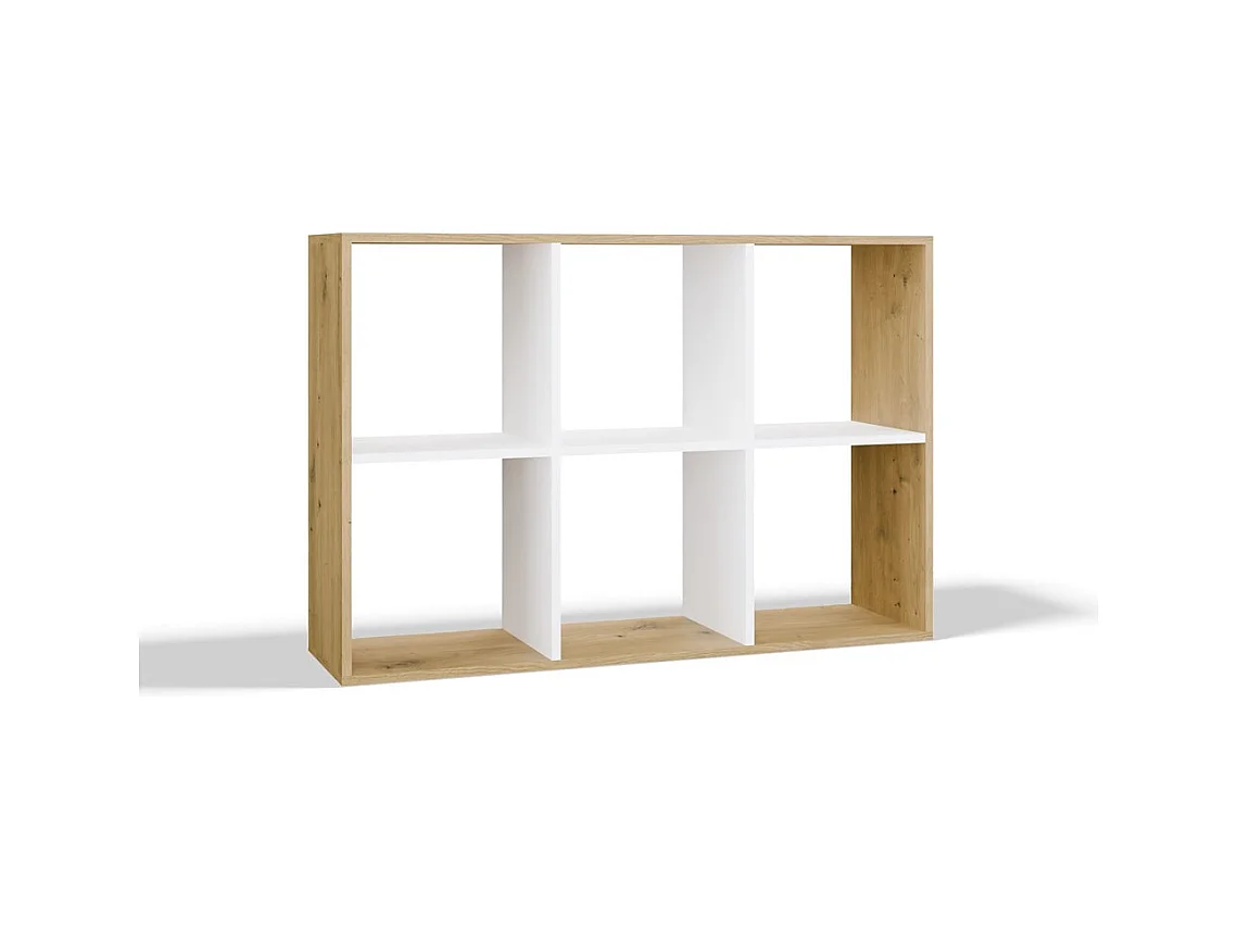 MARION – Modulares Regal mit 6 Fächern – Bücherregal mit 6 Fächern – 110 x 30 x 75 cm – Artisan und Weiß