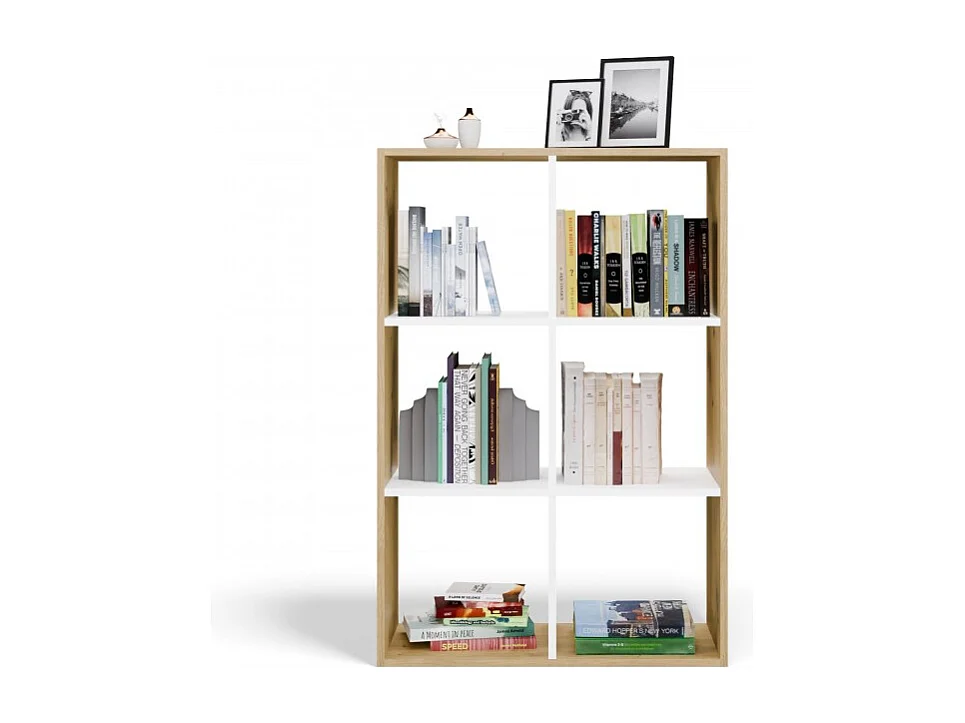 MARION – Modulares Regal mit 6 Fächern – Bücherregal mit 6 Fächern – 110 x 30 x 75 cm – Artisan und Weiß
