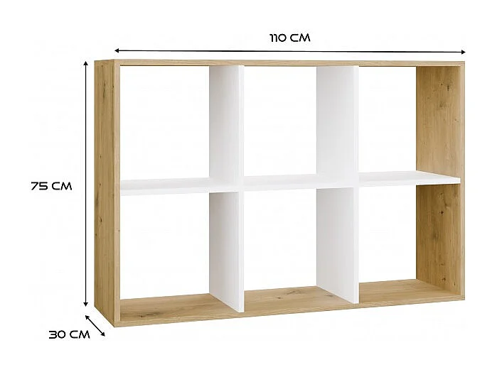 MARION – Modulares Regal mit 6 Fächern – Bücherregal mit 6 Fächern – 110 x 30 x 75 cm – Artisan und Weiß