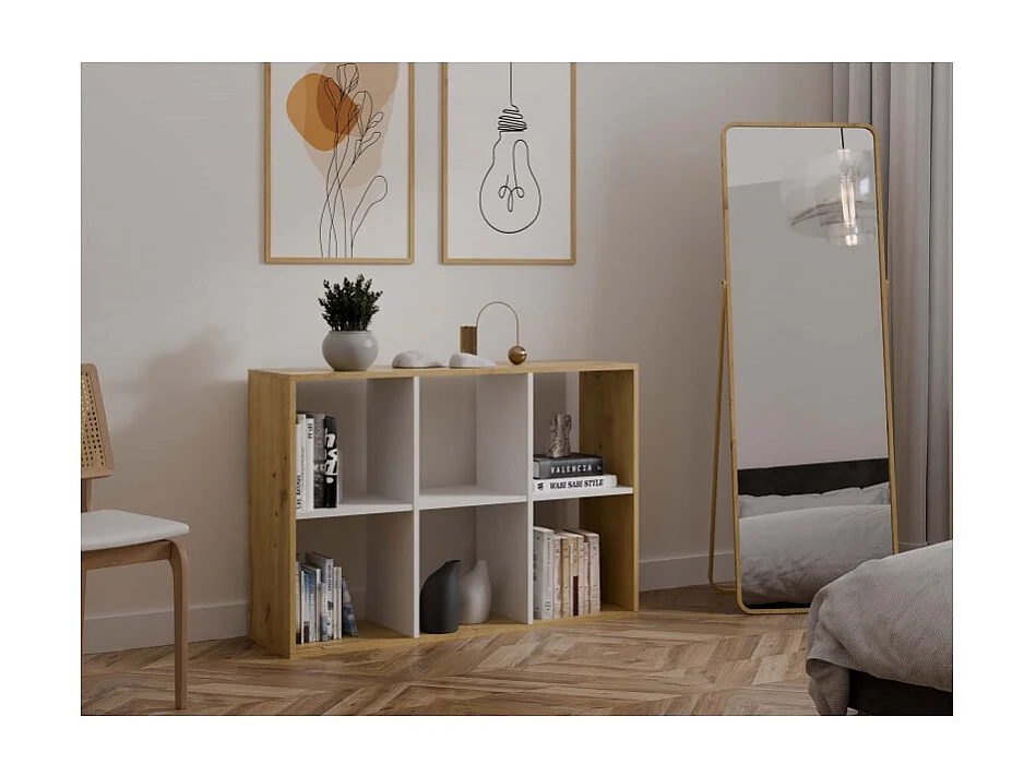 MARION – Modulares Regal mit 6 Fächern – Bücherregal mit 6 Fächern – 110 x 30 x 75 cm – Artisan und Weiß