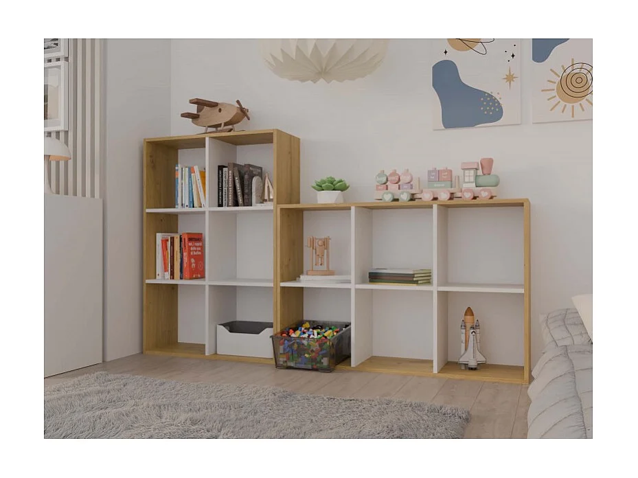 MARION – Modulares Regal mit 6 Fächern – Bücherregal mit 6 Fächern – 110 x 30 x 75 cm – Artisan und Weiß