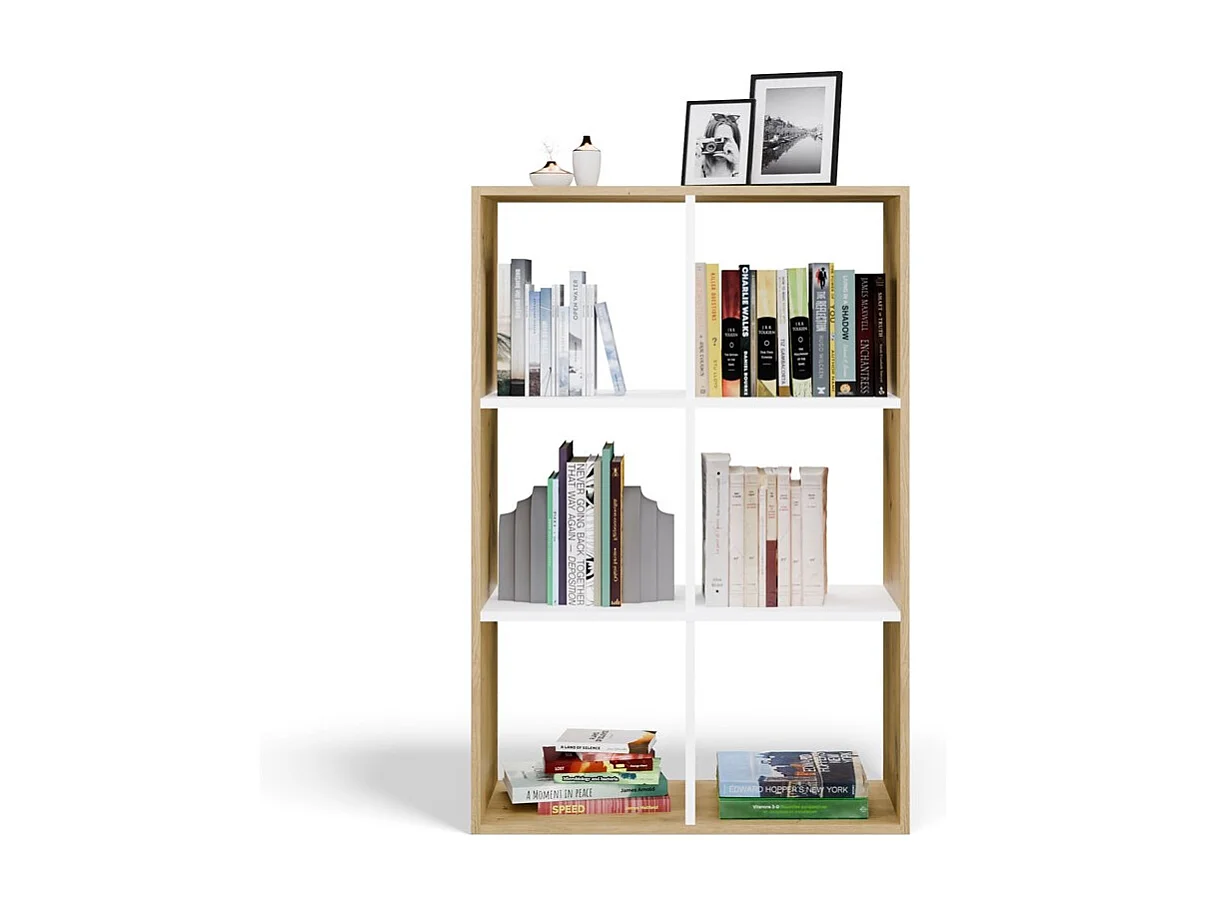 MARION – Modulares Regal mit 6 Fächern – Bücherregal mit 6 Fächern – 110 x 30 x 75 cm – Artisan und Weiß