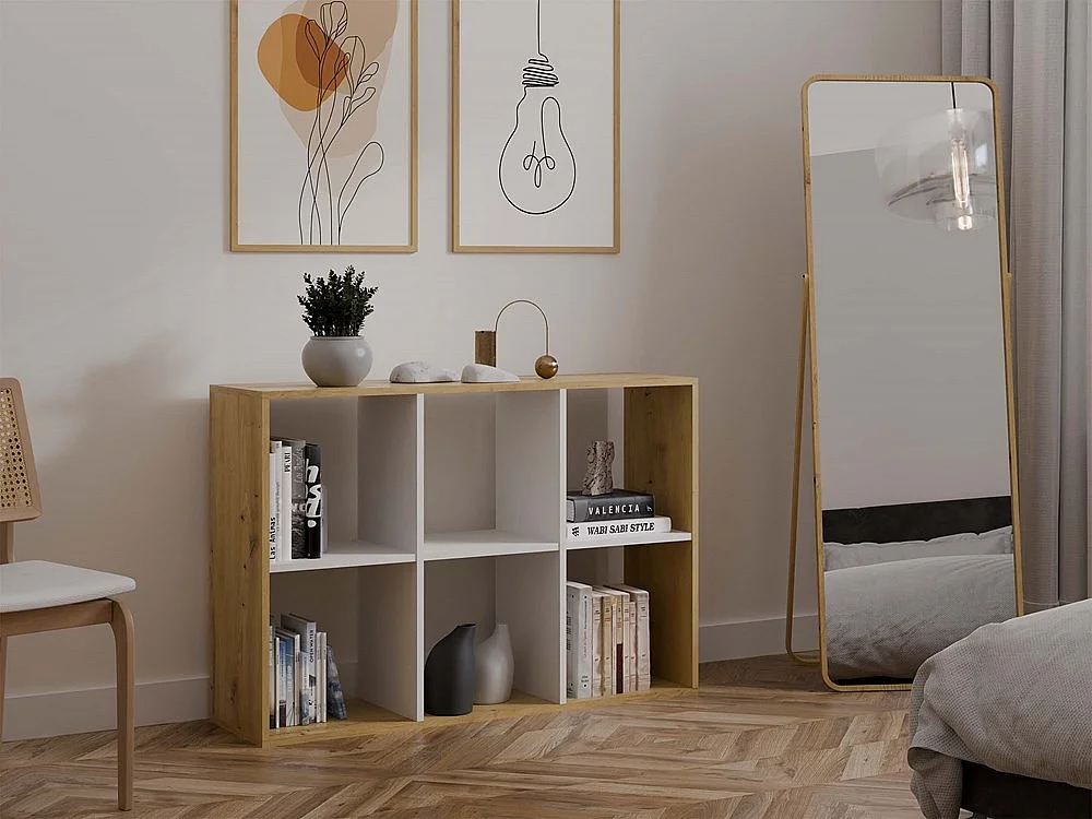 MARION – Modulares Regal mit 6 Fächern – Bücherregal mit 6 Fächern – 110 x 30 x 75 cm – Artisan und Weiß