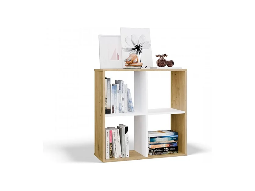 MARION – Funktionelles Regal mit Fächern für Schlafzimmer/Büro/Wohnzimmer – Maße: 75 x 75 x 30 – Artisan und Weiß