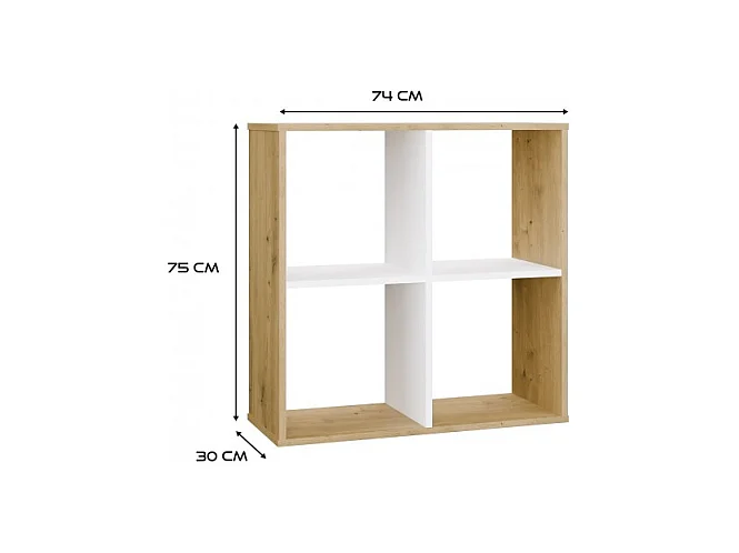 MARION – Funktionelles Regal mit Fächern für Schlafzimmer/Büro/Wohnzimmer – Maße: 75 x 75 x 30 – Artisan und Weiß
