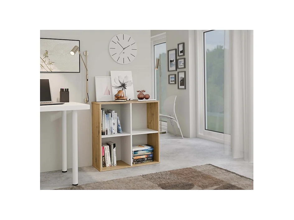 MARION – Funktionelles Regal mit Fächern für Schlafzimmer/Büro/Wohnzimmer – Maße: 75 x 75 x 30 – Artisan und Weiß