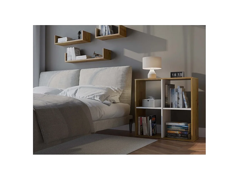 MARION – Funktionelles Regal mit Fächern für Schlafzimmer/Büro/Wohnzimmer – Maße: 75 x 75 x 30 – Artisan und Weiß