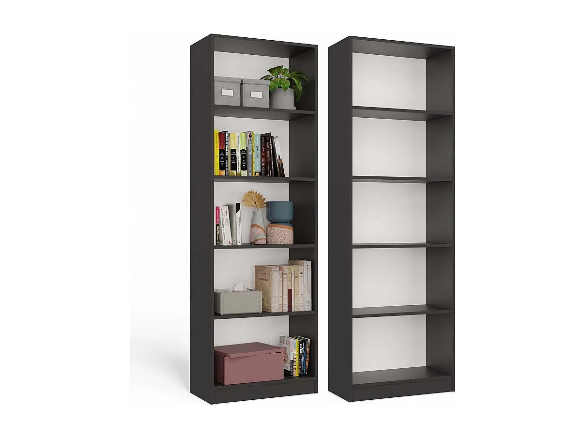 FLORENCE - Librería de 5 estantes - Dimensiones 182 x 60 x 30 cm - Mueble para guardar libros - Gris
