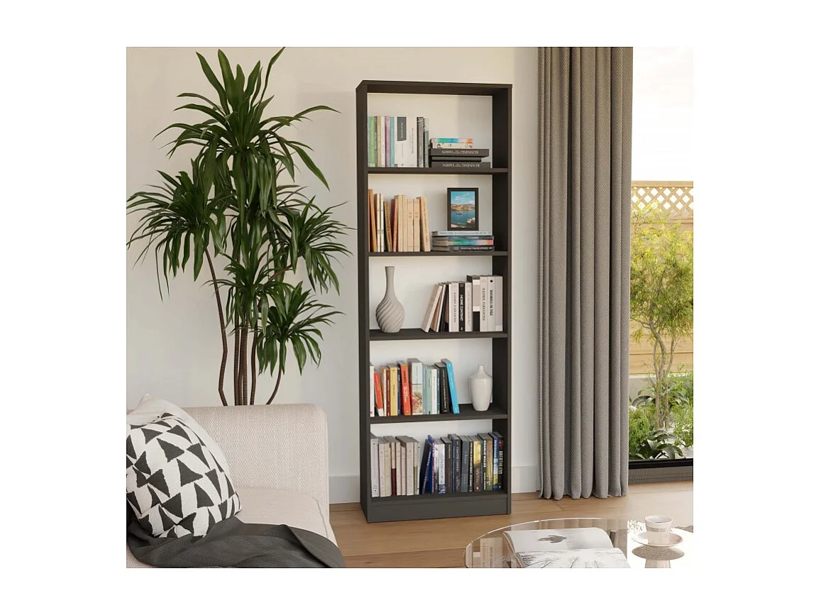FLORENCE - Librería de 5 estantes - Dimensiones 182 x 60 x 30 cm - Mueble para guardar libros - Gris