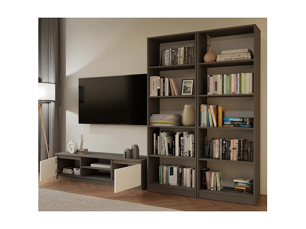 FLORENCE - Librería de 5 estantes - Dimensiones 182 x 60 x 30 cm - Mueble para guardar libros - Gris