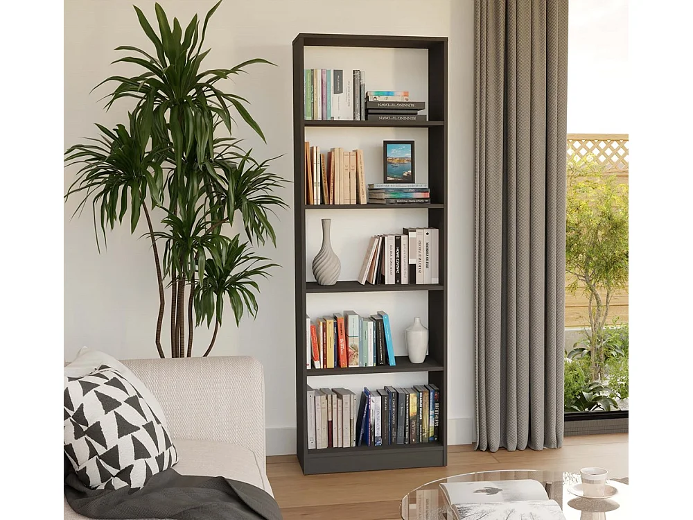 FLORENCE - Librería de 5 estantes - Dimensiones 182 x 60 x 30 cm - Mueble para guardar libros - Gris