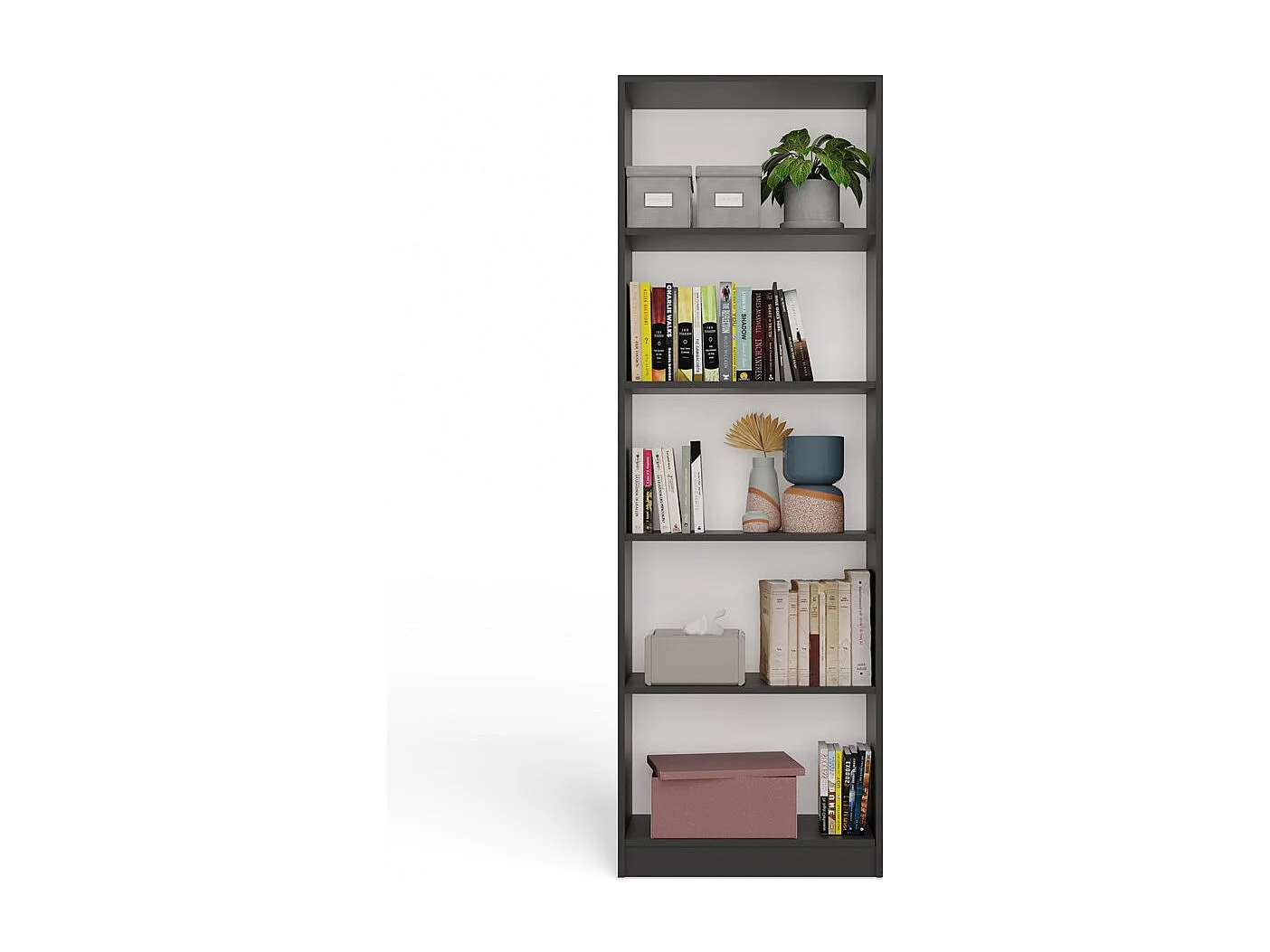 FLORENCE - Librería de 5 estantes - Dimensiones 182 x 60 x 30 cm - Mueble para guardar libros - Gris